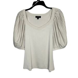 Calligraphie Quiet Luxury Sweetheart Neckline Puff Sleeve Stretchy Rib Top Large